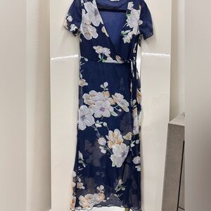 Navy Floral Wrap Swim Coverup Maxi